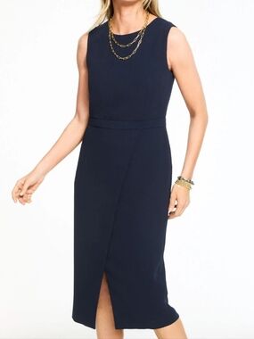Talbots Navy Crepe Sleeveless Midi Sheath Dress